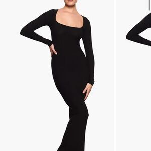 SKIMS Black Long-Sleeve Scoop-Neck Bodycon Maxi Dress